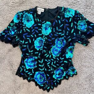 Vintage Laurence Kazar Sequin Floral Blouse